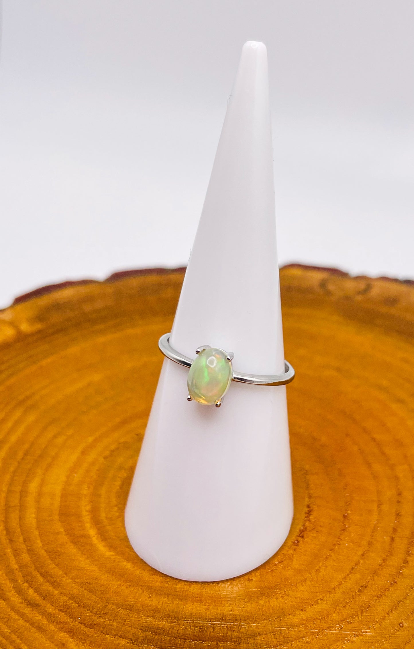 Sterling Silver White Opal Simple Styled Adjustable Ring