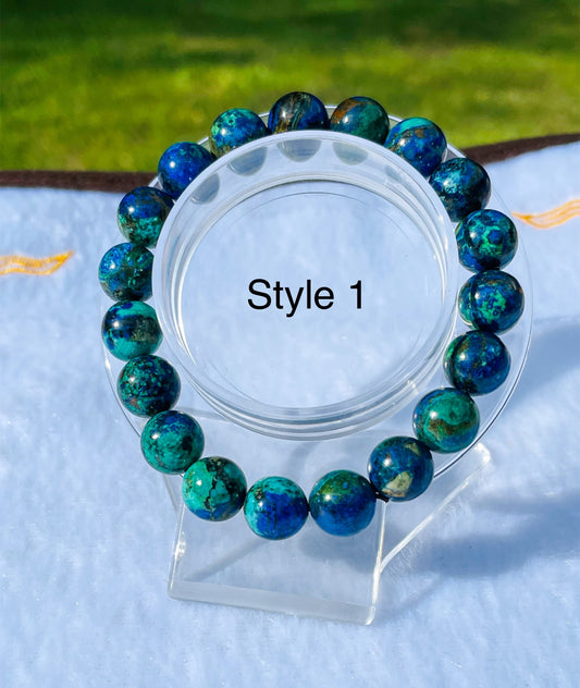 Natural Azurite with Malachite Crystal Beaded Stretch Adjustable Bracelet