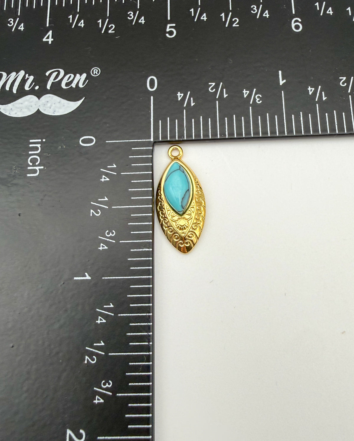 Gold Stainless Steel Turquoise Gem Teardrop Charm Pendant