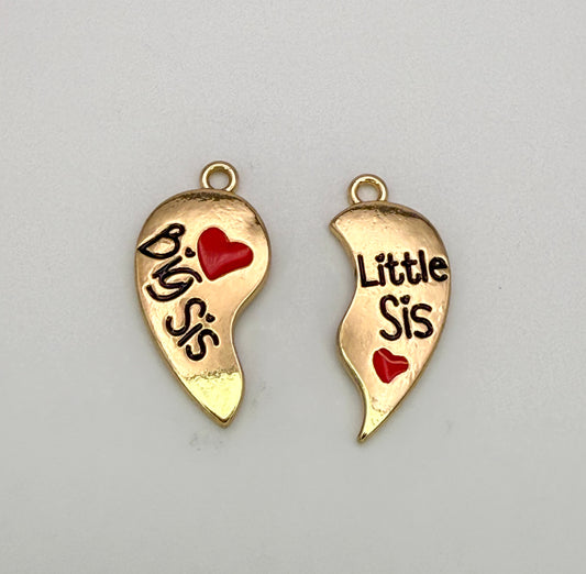 Big Sis Little Sis Half Heart Gold DIY Charms