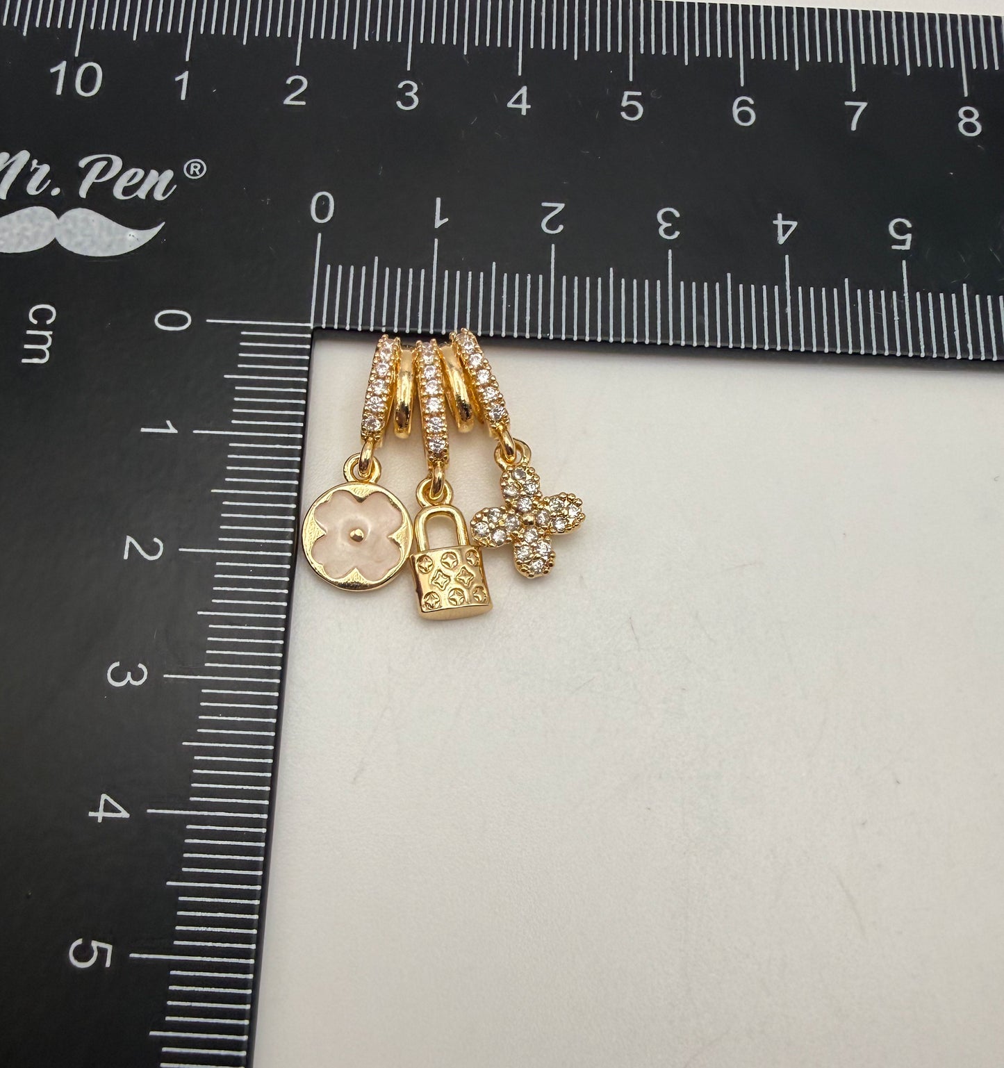LV Inspired Gold & Silver Dangling Spacer Bead Charm Pendant