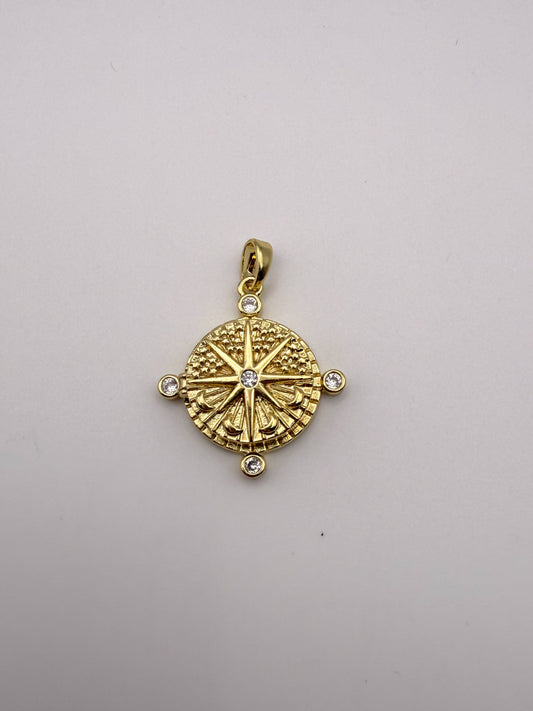 Gold Compass Locket Charm Pendant