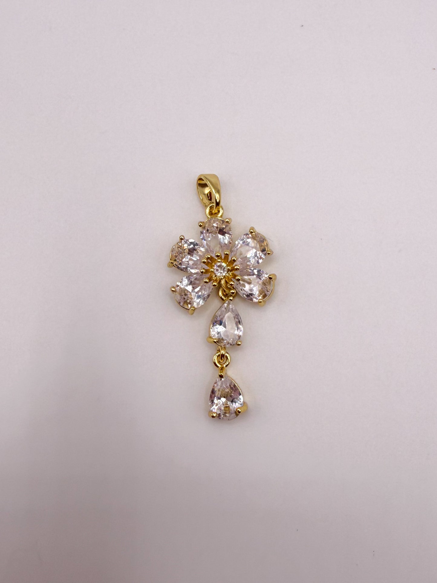 Dangling Zircon Flower Gold Charm Pendant