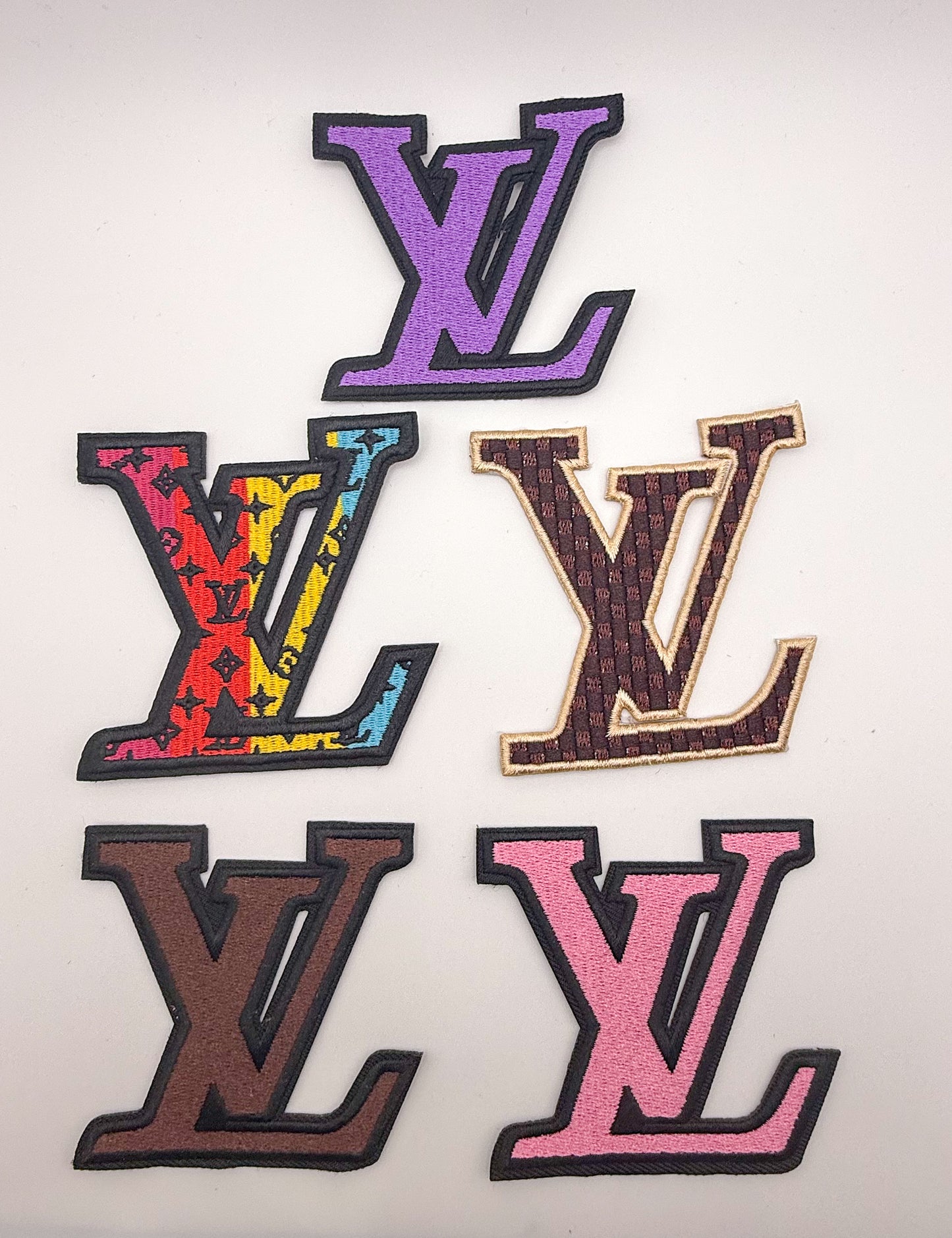 Variety of Colorful LV Designer Glue on Sew on Fabric Patches