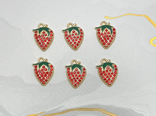 Gold Sparkling Strawberry DIY Metal Charms