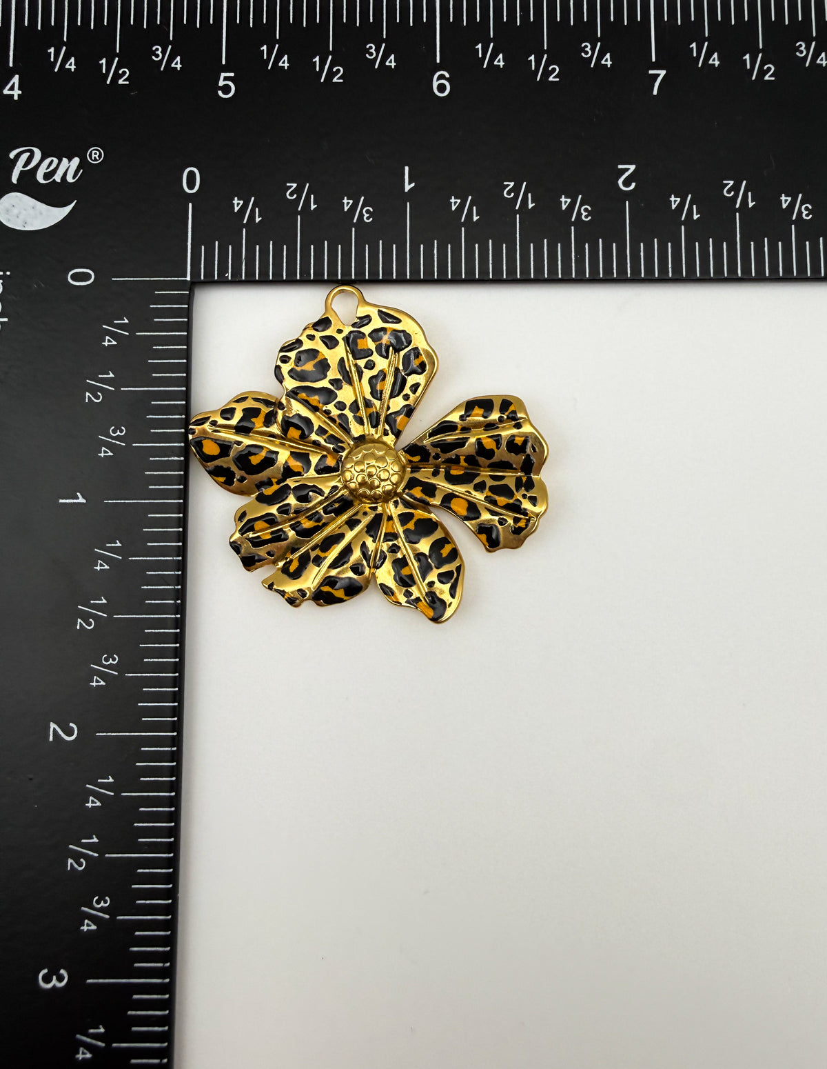 Gold Stainless Steel Leopard Print Flower Charm Pendants