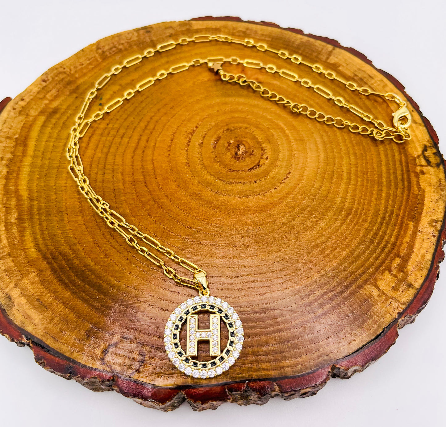 16k Gold H Brand Pendant Necklace