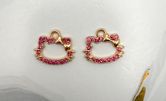 Gold HK Head Pink Rhinestone covered Metal Charm