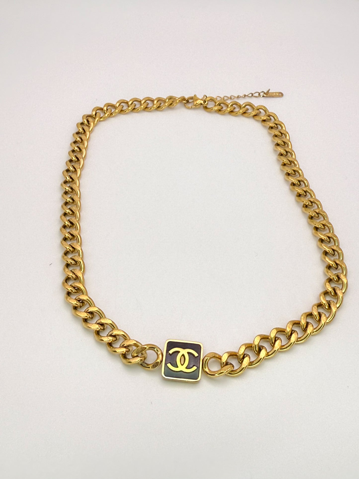 Gold Cuban Style CC Designer Stainless Steel Adjustable Necklace