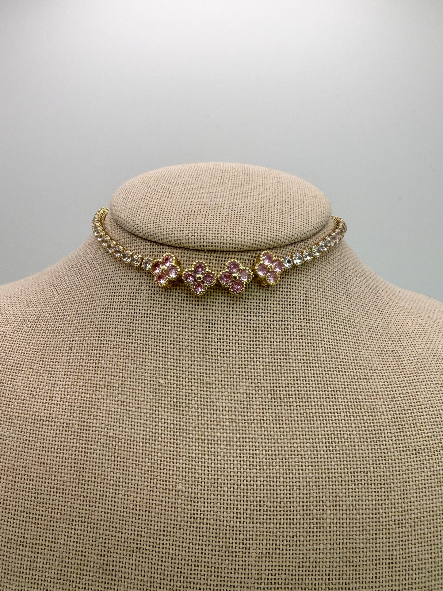 Bling Bling Pink Clover Zircon Covered Link Bracelet