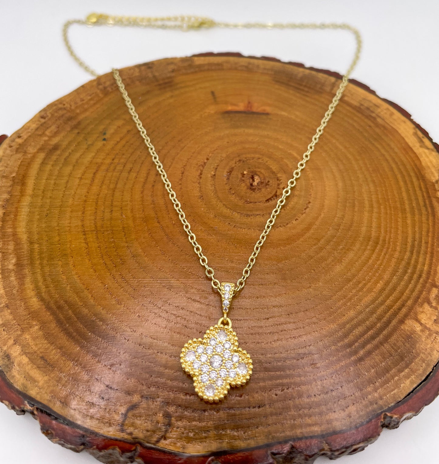 Zircon Covered Lucky Clover Silver & Gold Pendant Necklace