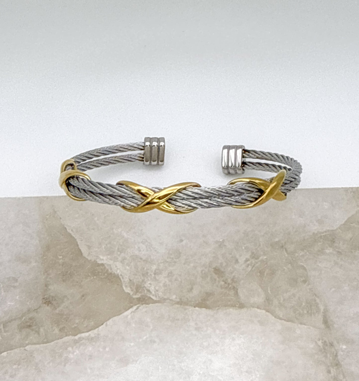 Stainless Steel Mixed Metals Bangle Cuff Bracelet