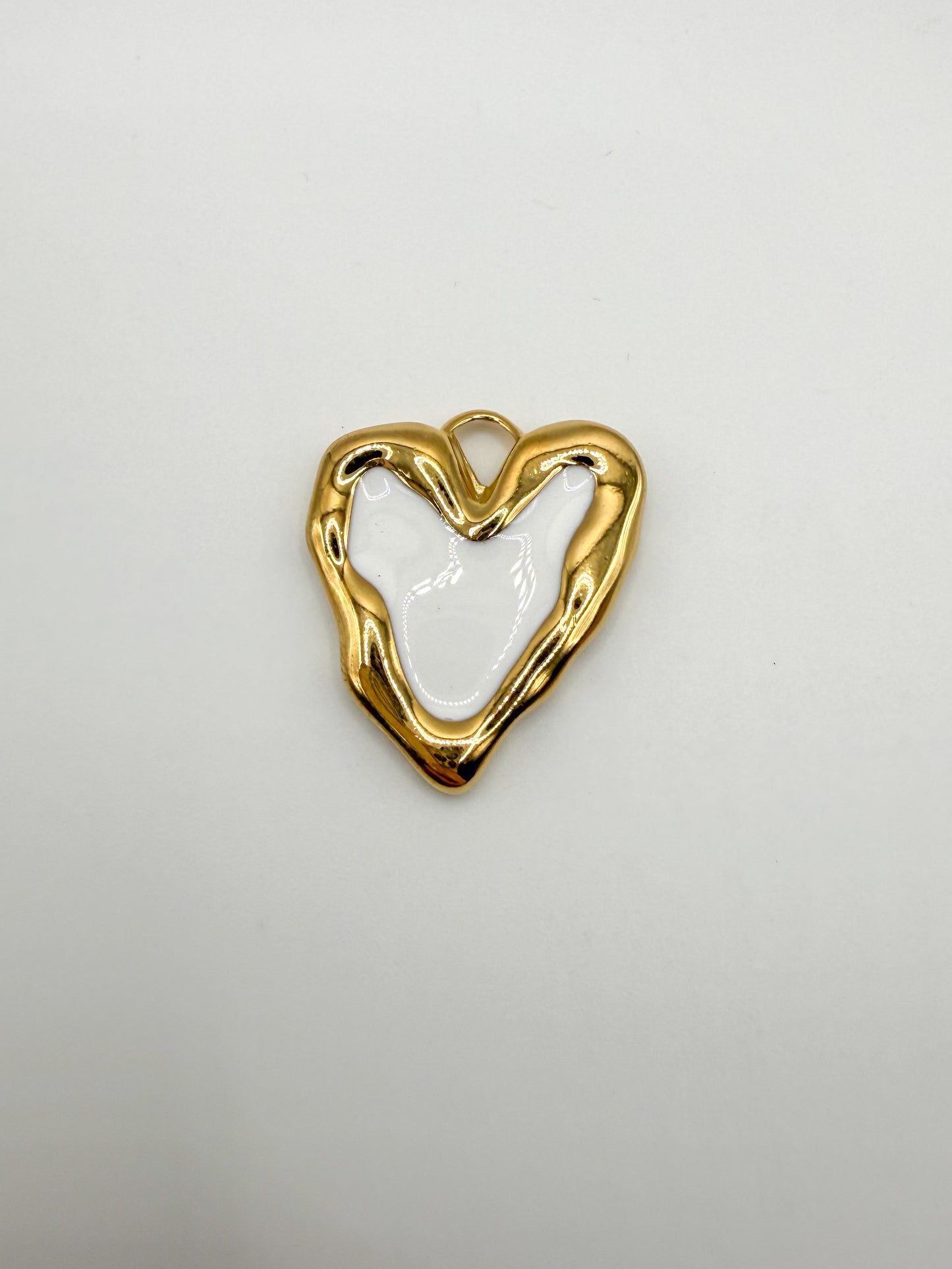 Stainless Steel White Enamel Gold Heart Charm Pendant