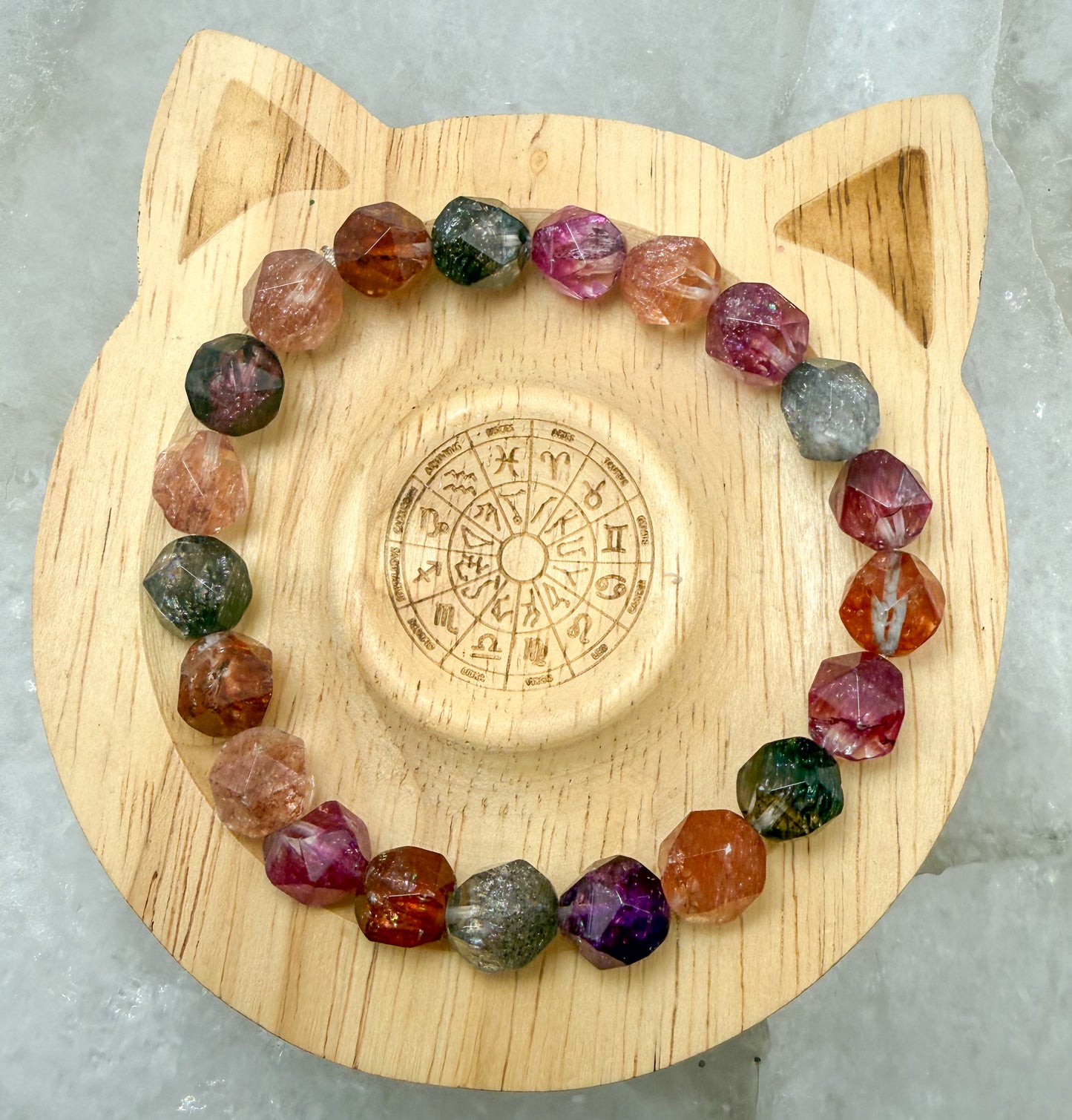 Natural Firework Colorful Super 7 Faceted Crystal Beaded Stretchy Bracelet