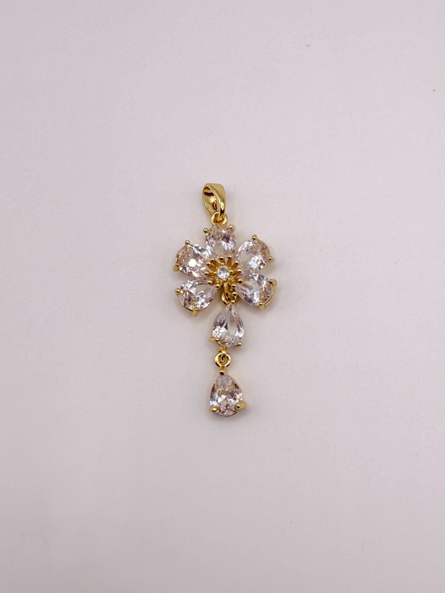 Dangling Zircon Flower Gold Charm Pendant