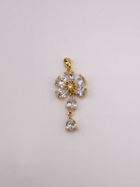 Dangling Zircon Flower Gold Charm Pendant