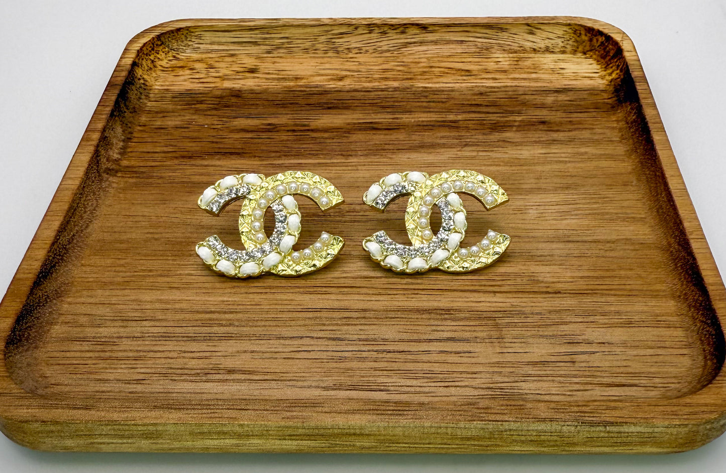Bulky Gold CC Designer Stud Earrings