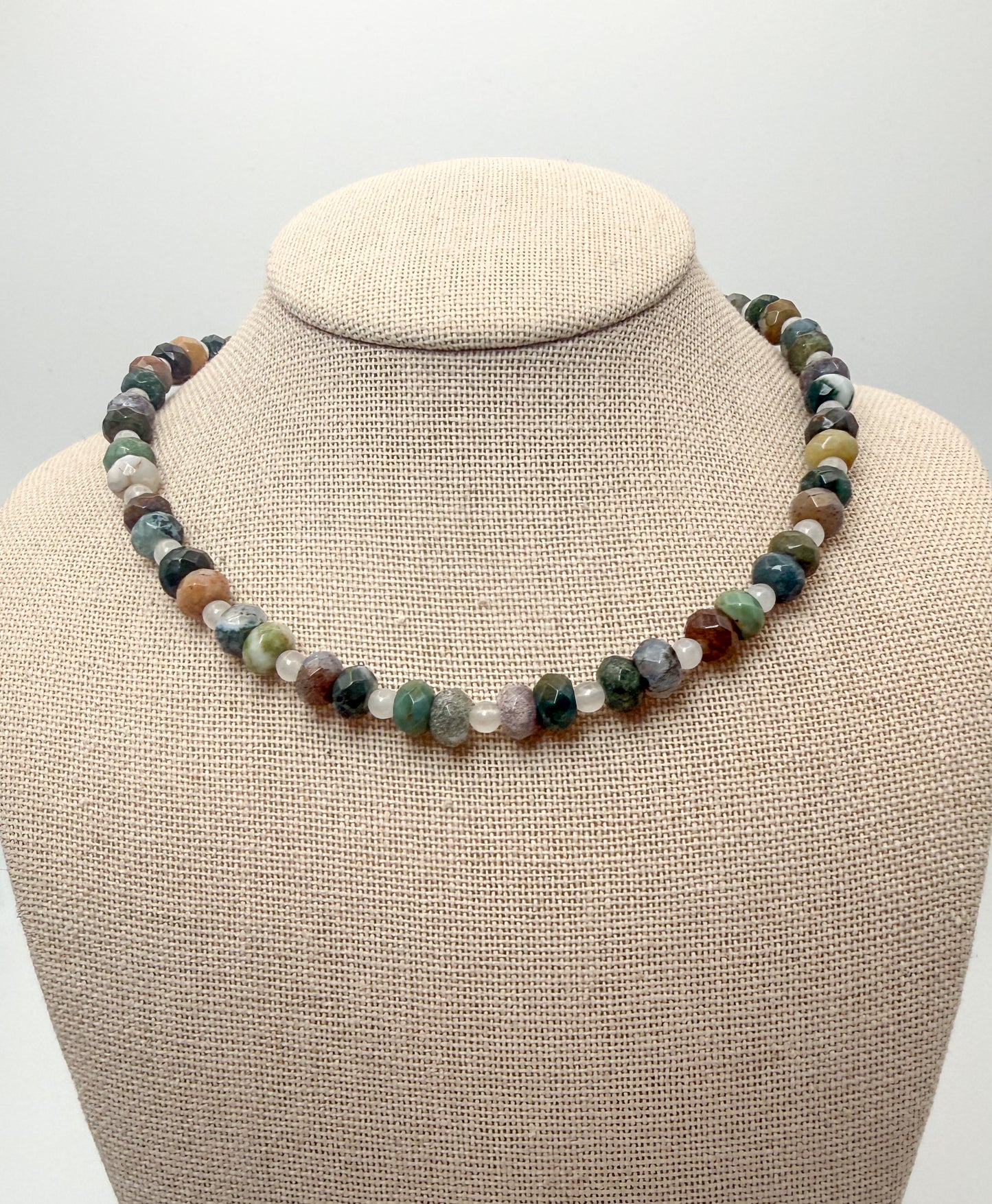 Natural Indian Agate Crystal Gemstone Faceted Donut Style Beaded Necklace