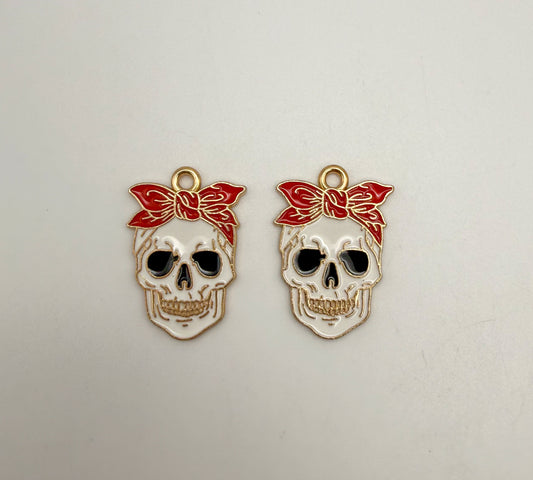 Gold Skull Head with Hair Bow Metal Charm