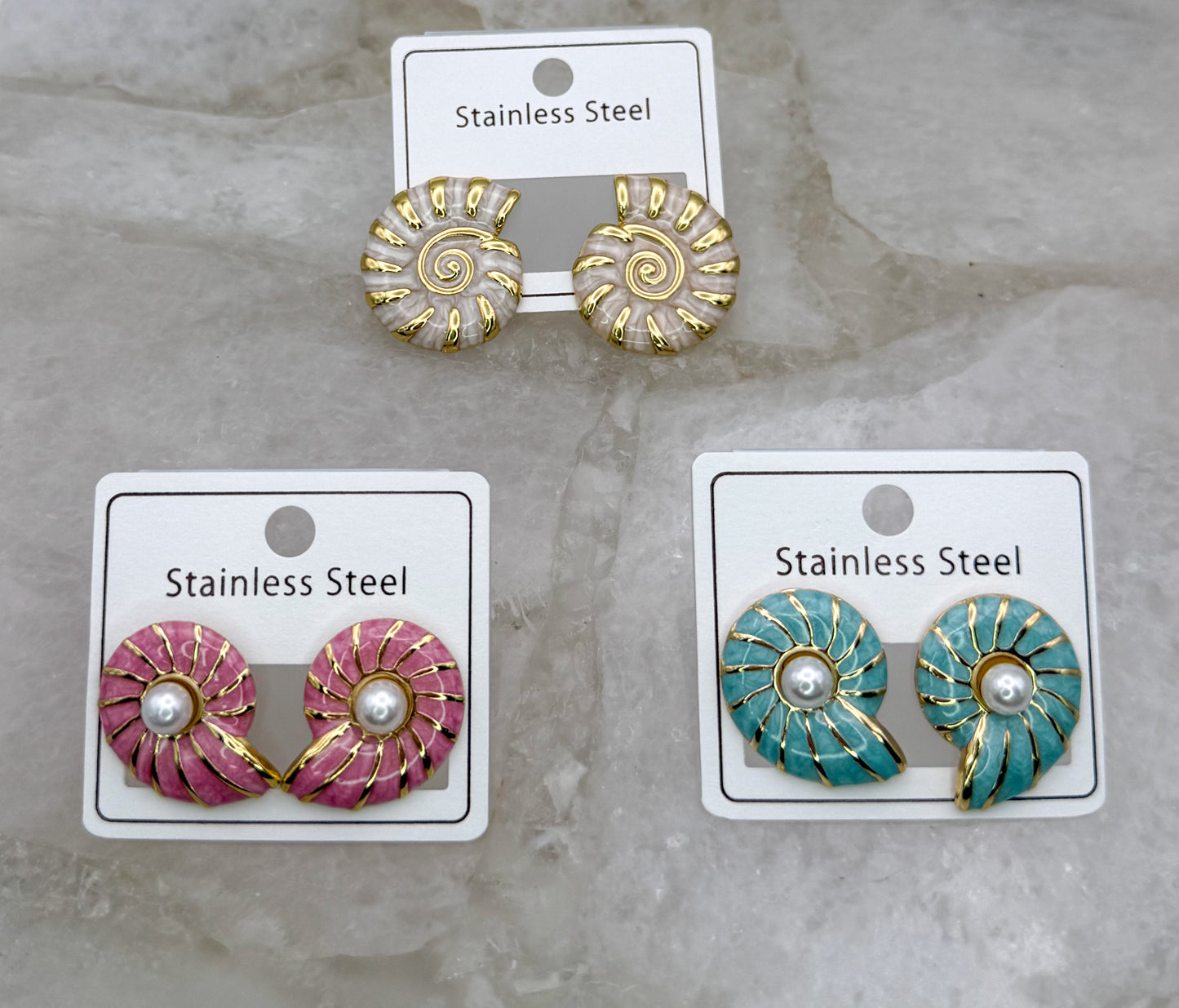 Enameled Colorful Snail Shell Gold Stainless Steel Statement Stud Earrings