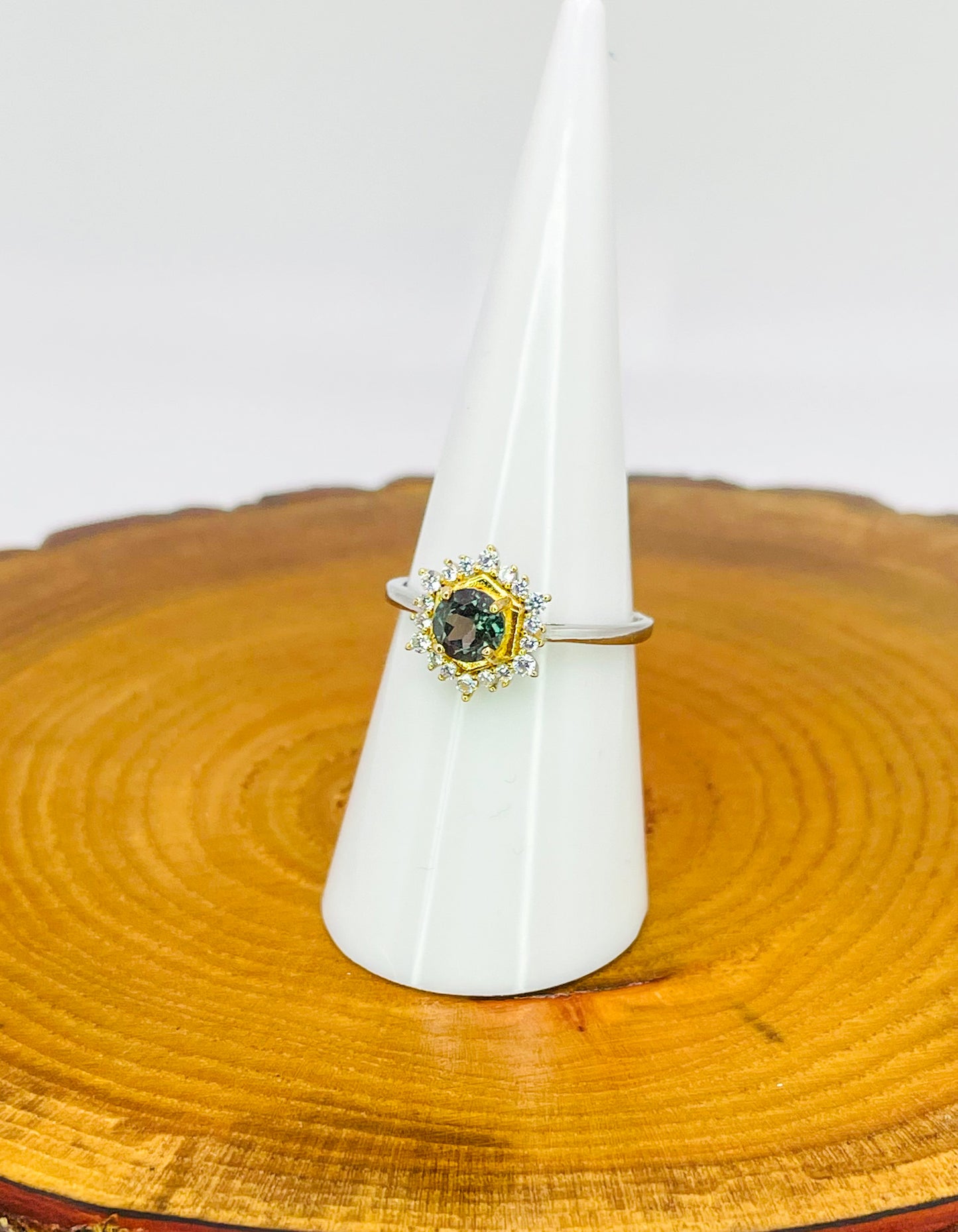 Sterling Silver Alexandrite Gold Blooming Flower Adjustable Ring