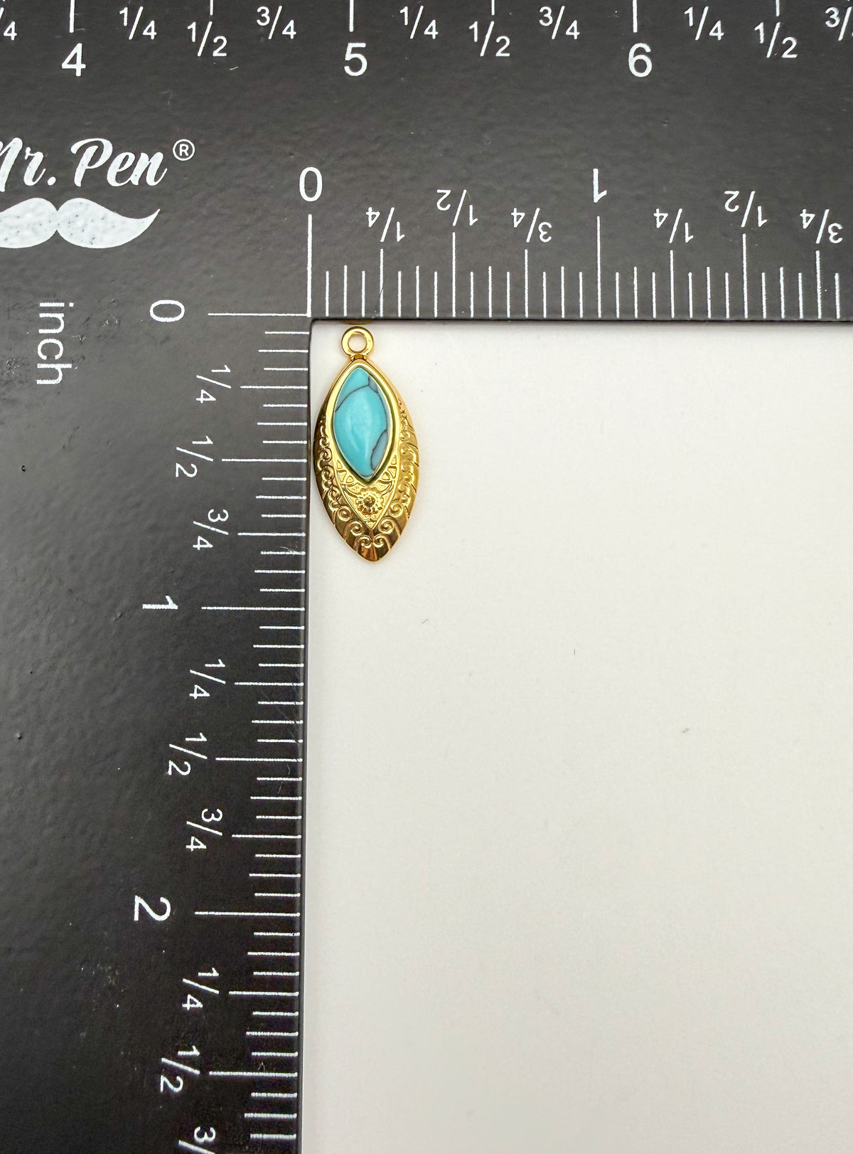 Gold Stainless Steel Turquoise Gem Teardrop Charm Pendant