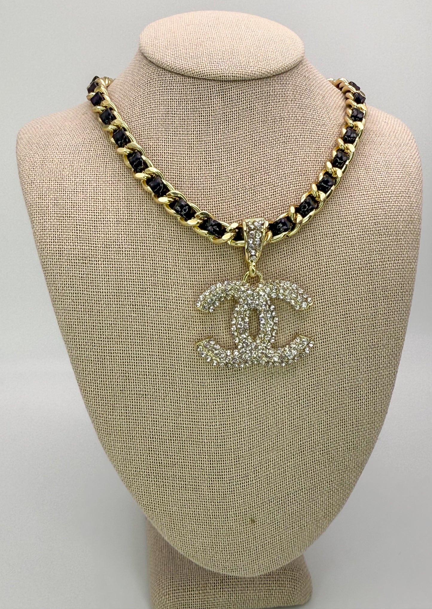 Bold n Gold CC Designer Leather Weaved Necklace