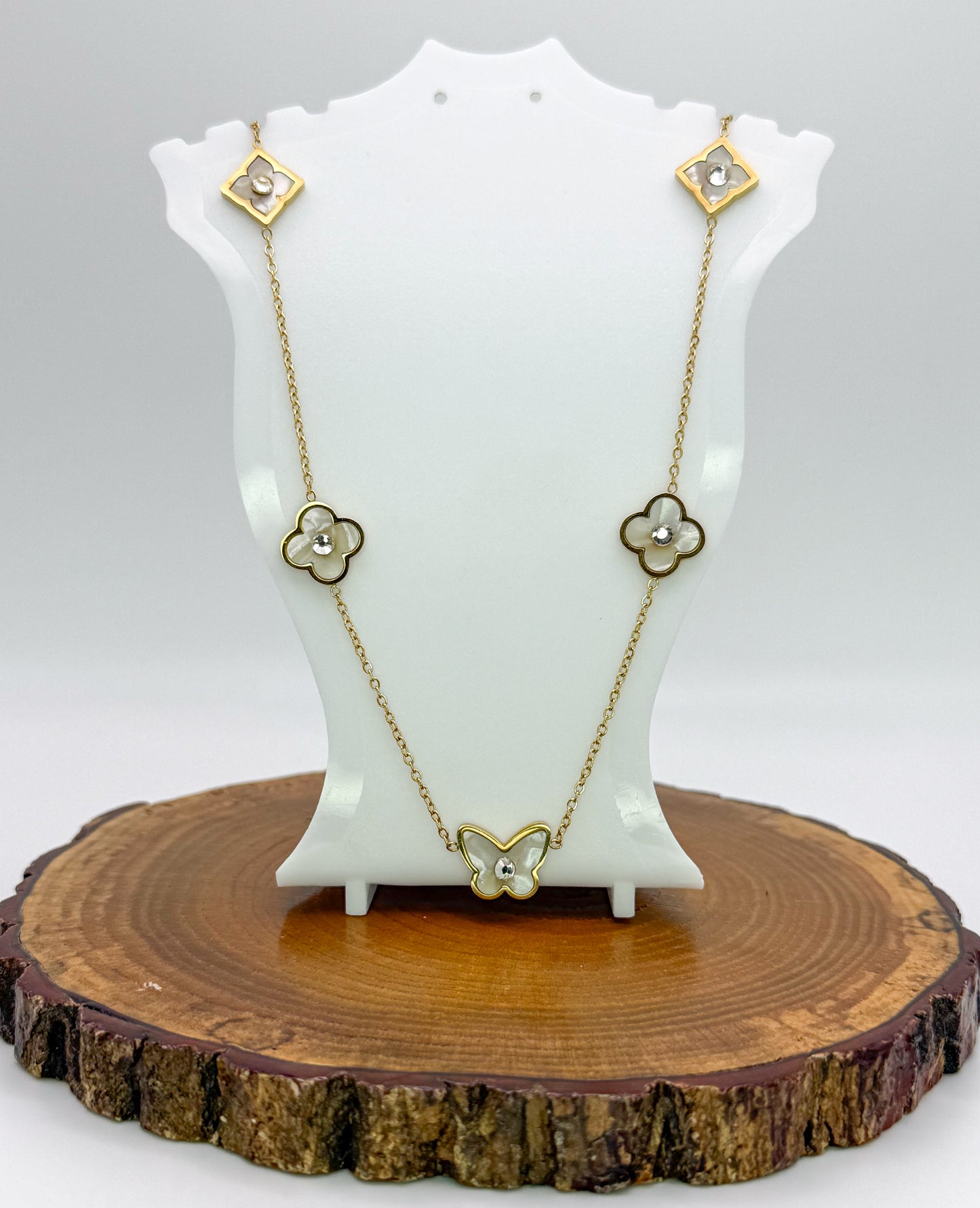 Mother of Pearl Designer Logo Gold Stainless Steel Necklace