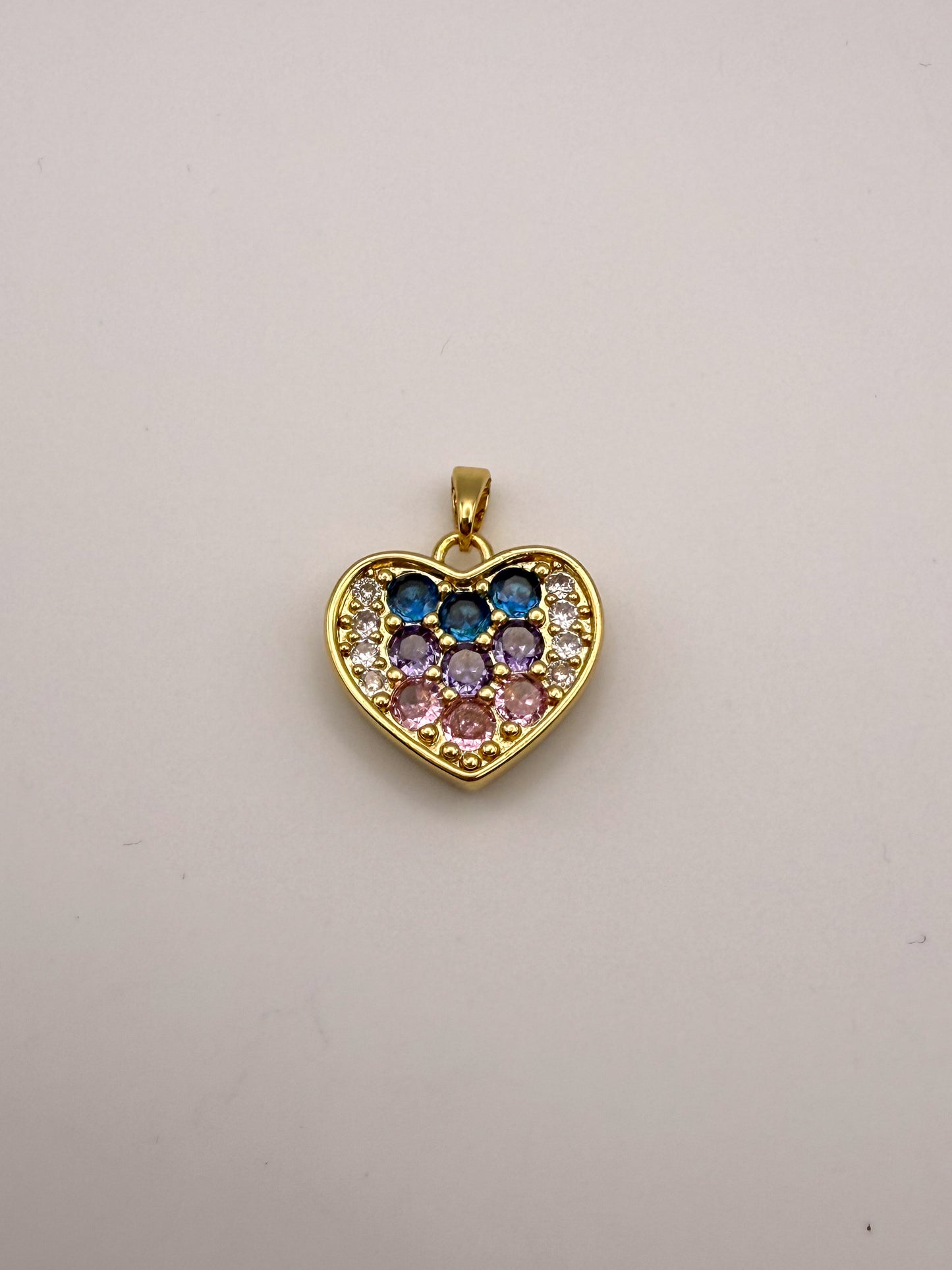 Gold Colorful Zircon Heart & Pink Zircon Heart Charm Pendant
