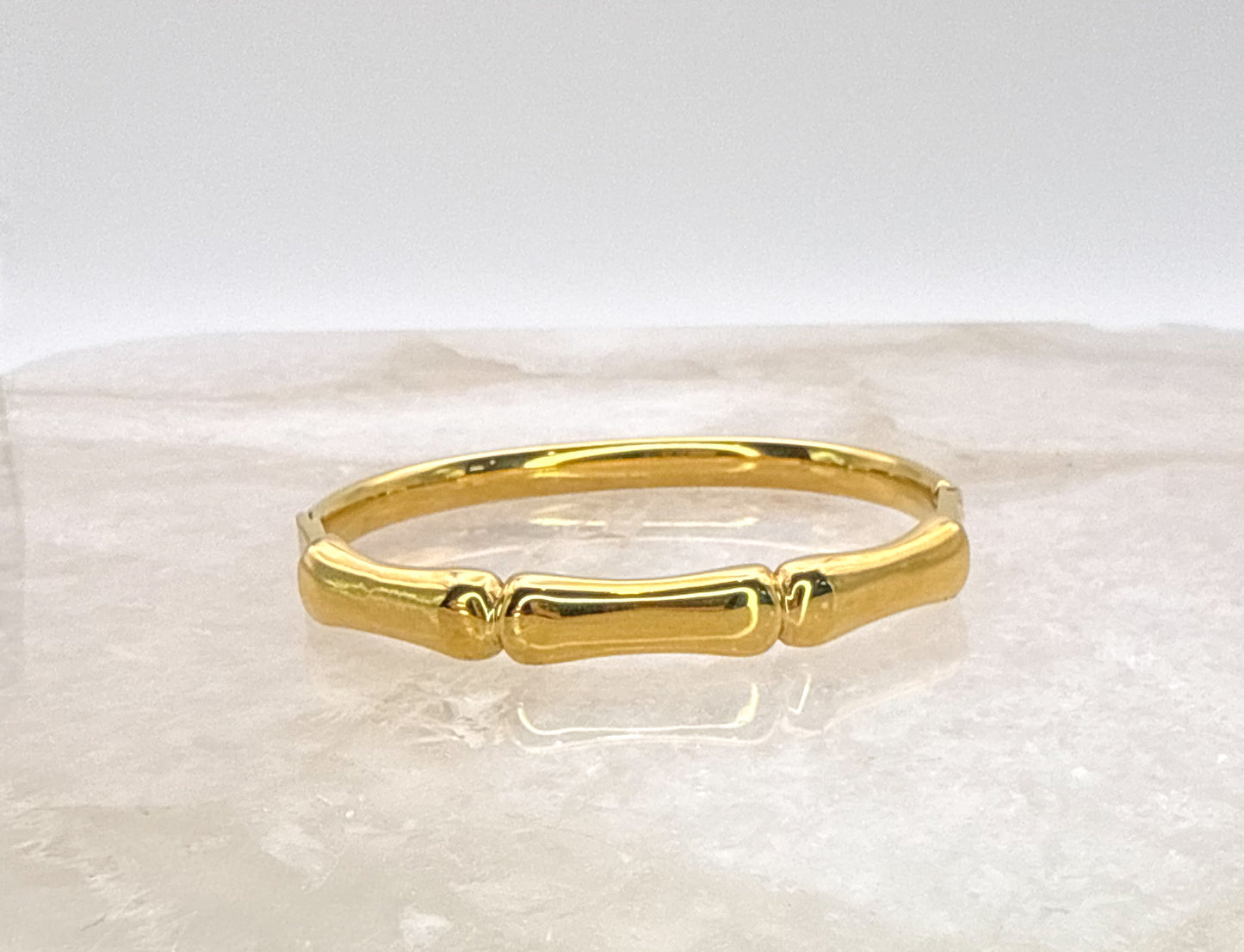 Gold Stainless Steel Shiny Bamboo Bangle Bracelet