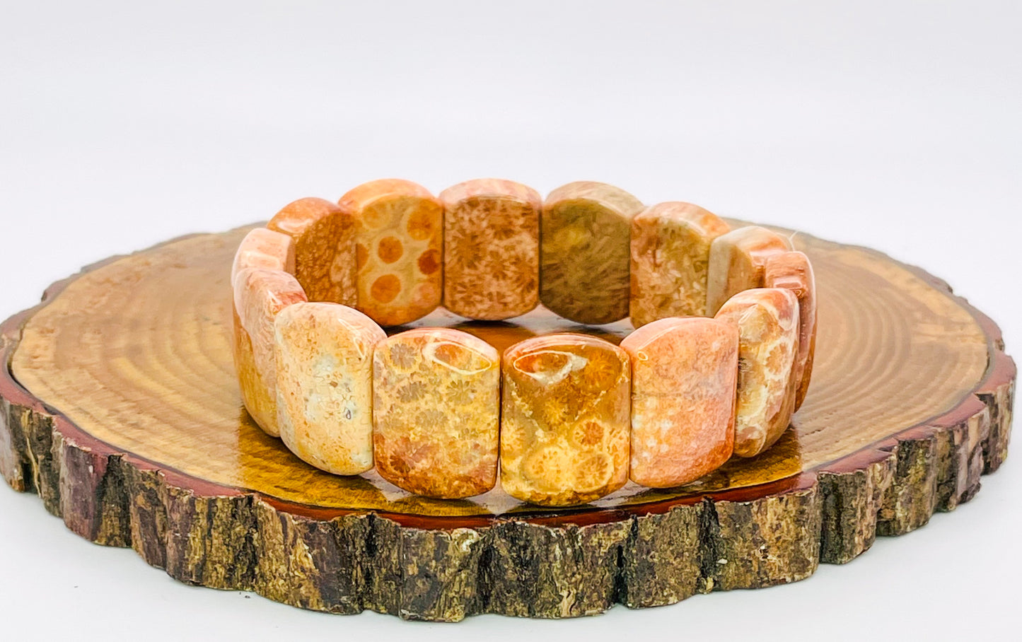 Natural Coral Jade Bangle Bracelet