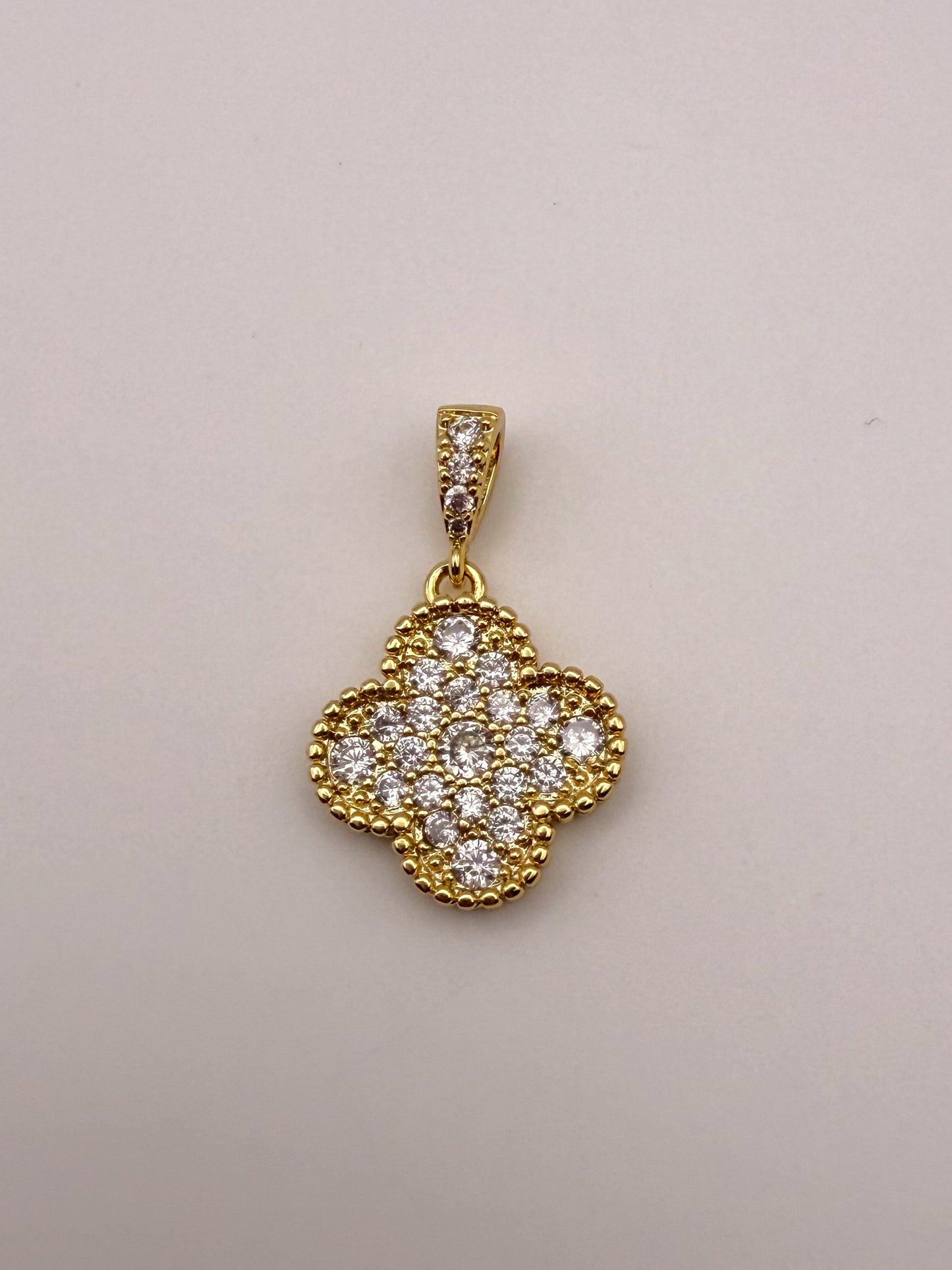 Gold & Silver Zircon Covered Clover  Charm Pendants