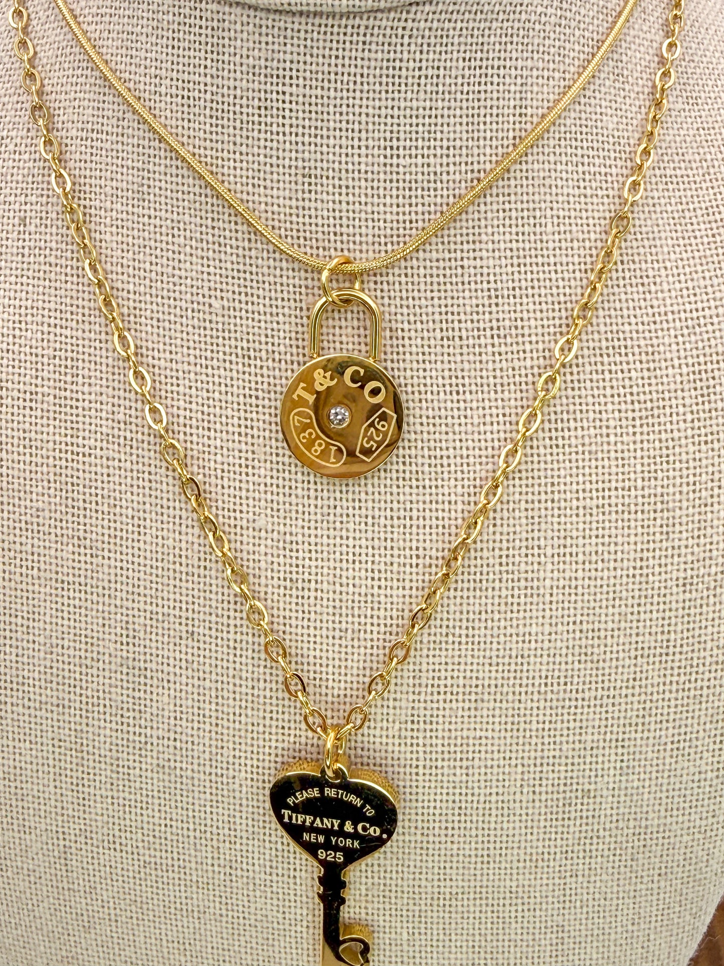 Double Layered T&Co. Gold Pendant Necklace