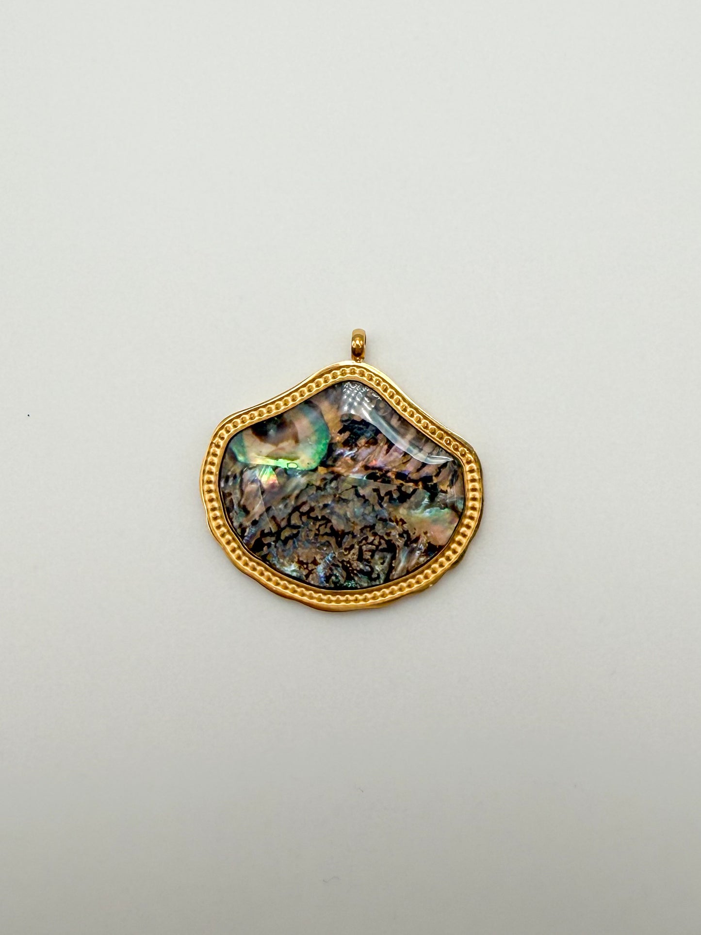 Stainless Steel Gold cased Abalone Shell Freeform Charm Pendant