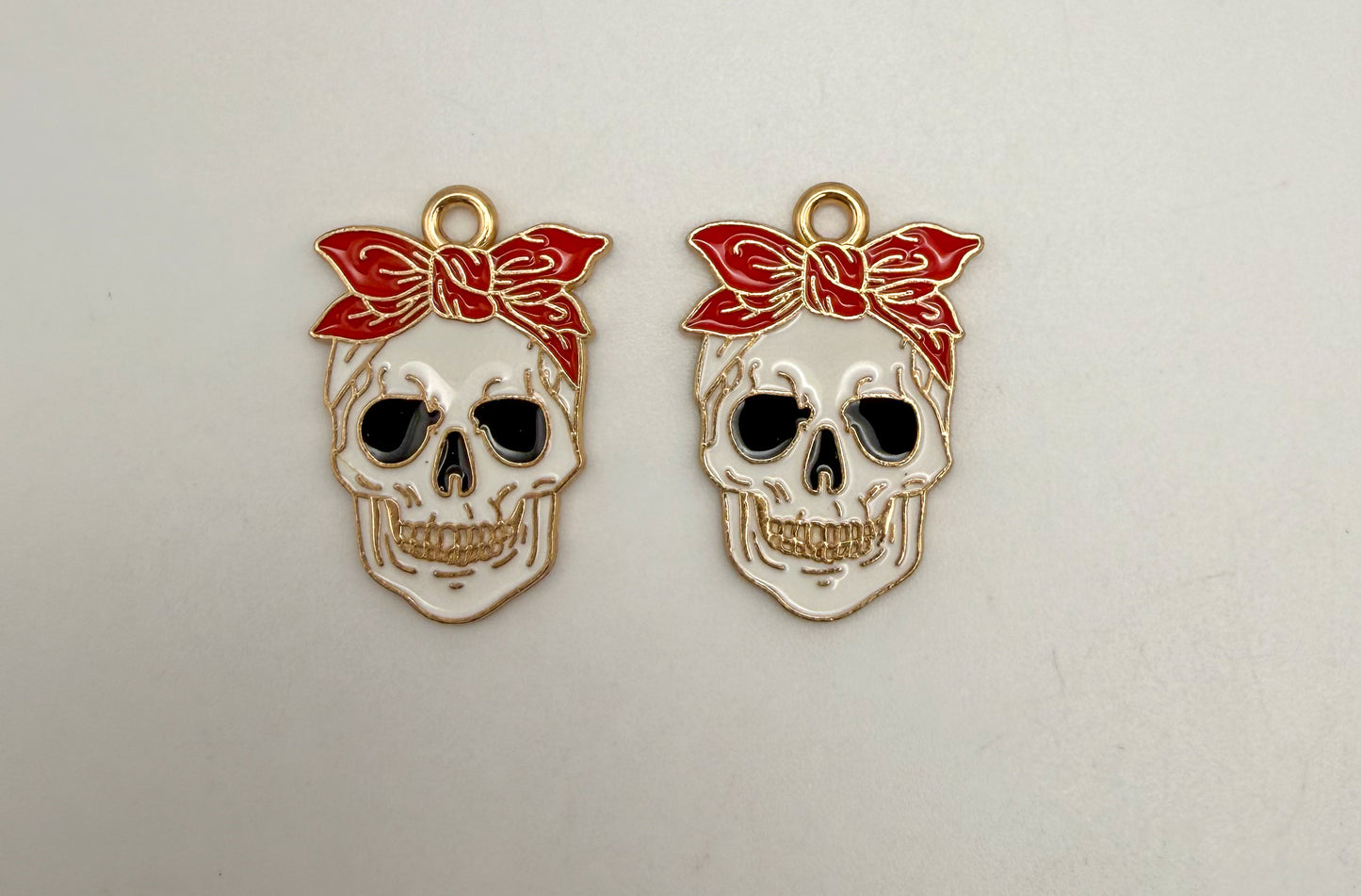 Gold Skull Head with Hair Bow Metal Charm