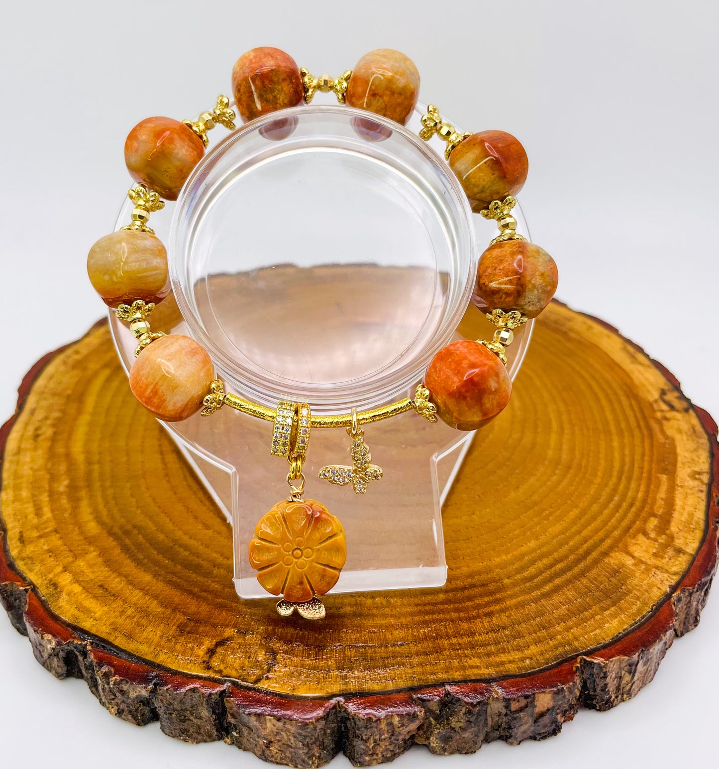 Natural Coral Jade Statement Bracelet