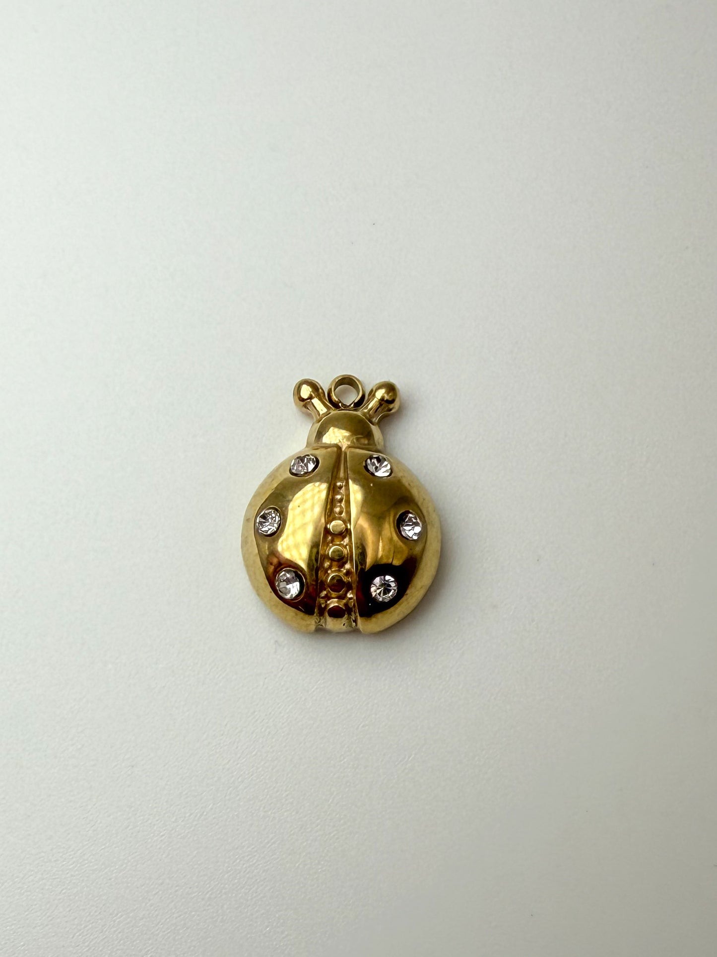 Stainless Steel Gold Ladybug with Zircon Charm