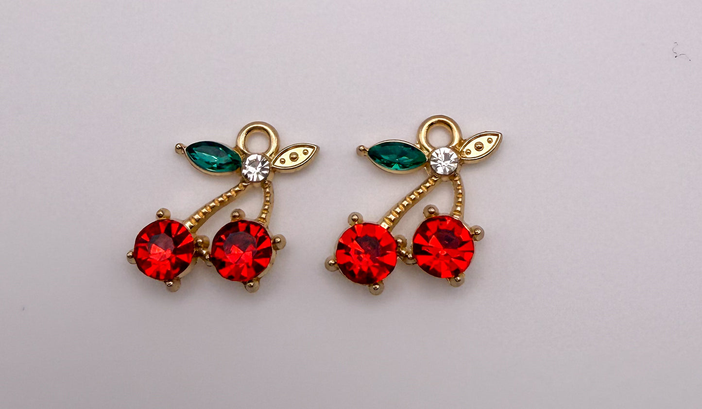 Red CZ Gold Cherry Metal Charms