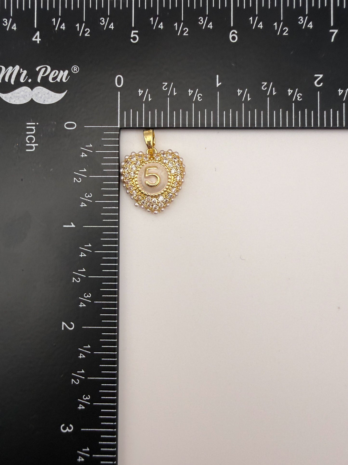 Gold #5 Heart Charm Pendant