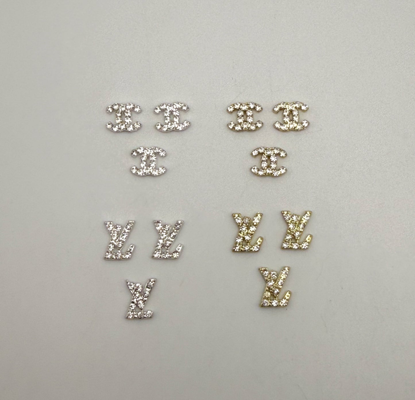 Mini Bling Silver & Gold Flat Back LV & CC Designer DIY Nail Charms