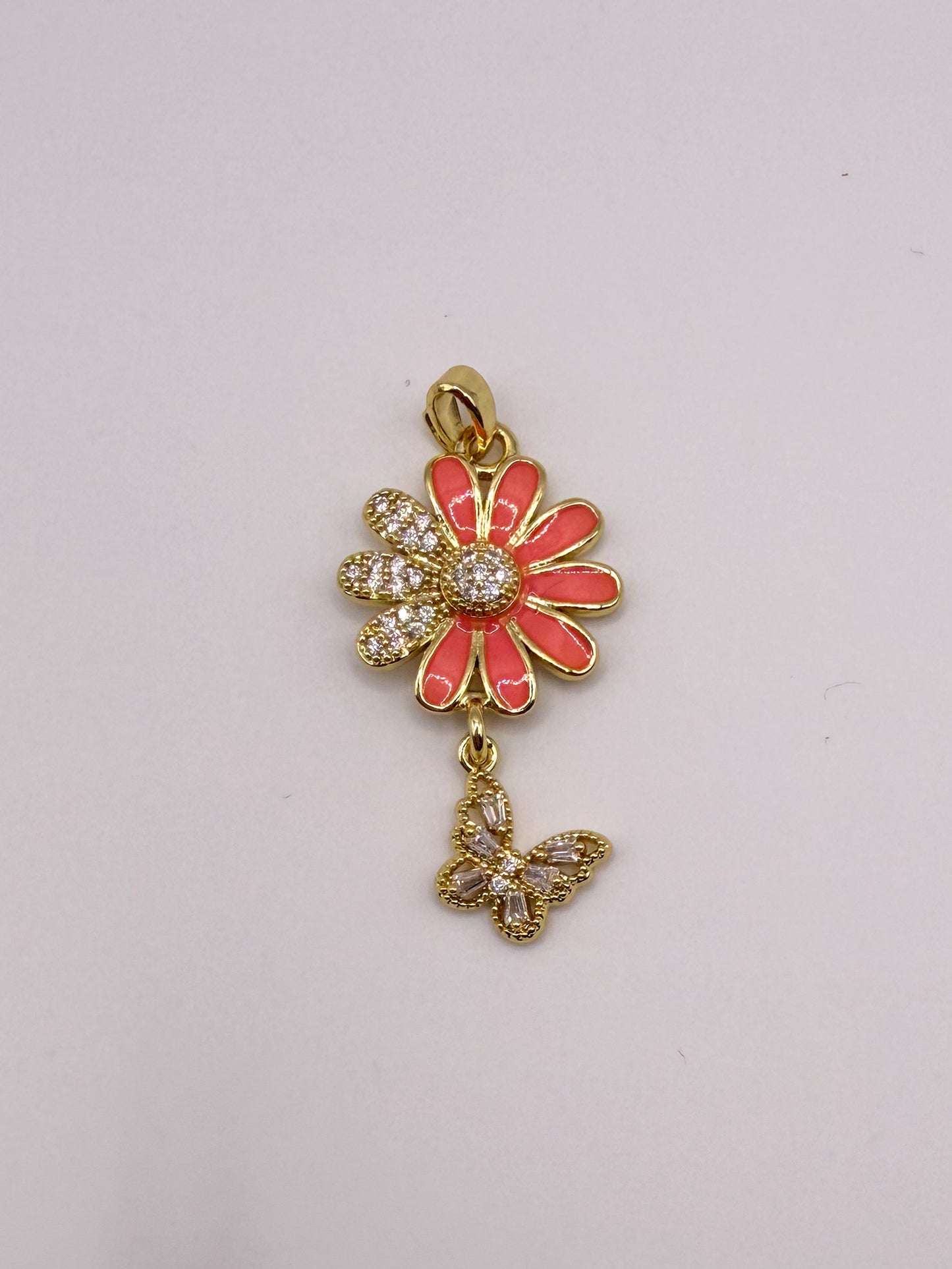 Gold Flower & Dangling Butterfly Charm Pendant
