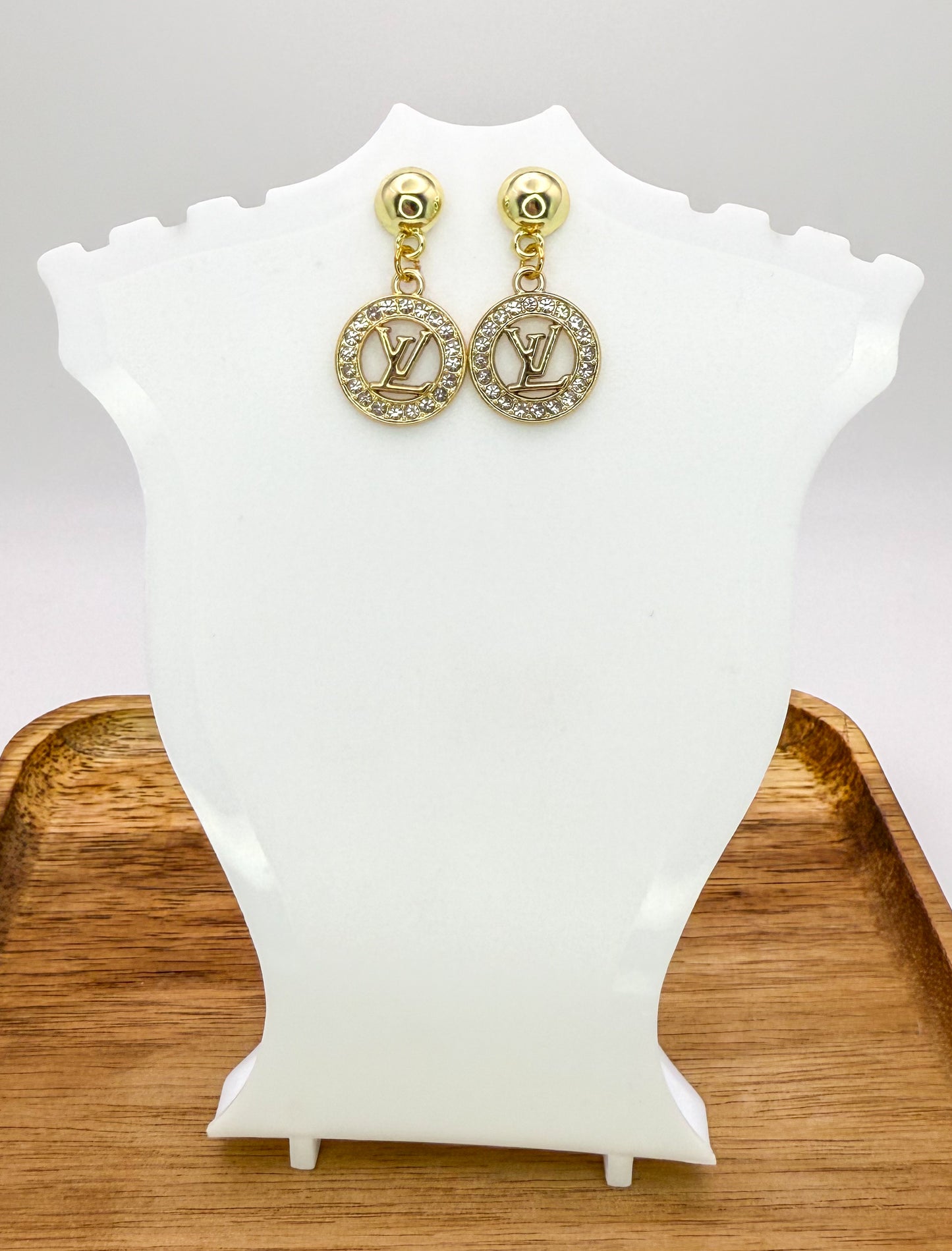 Gold LV Designer Stud Dangle Earrings