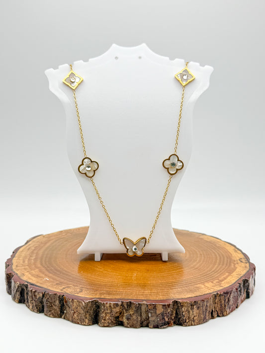 Mother of Pearl Designer Logo Gold Stainless Steel Necklace