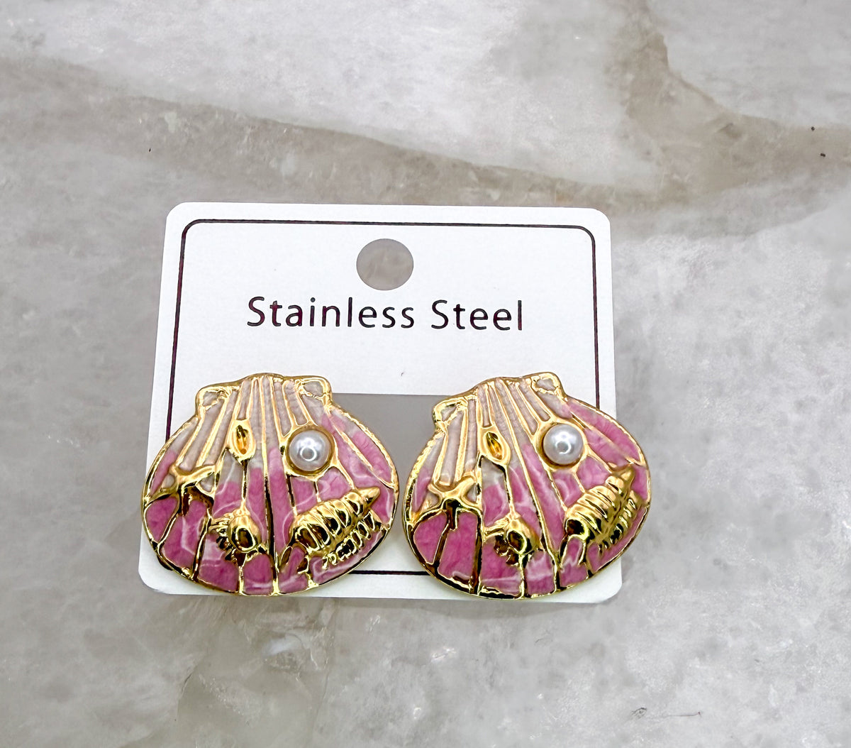 Gold Stainless Steel Colorful Shell Stud Earrings