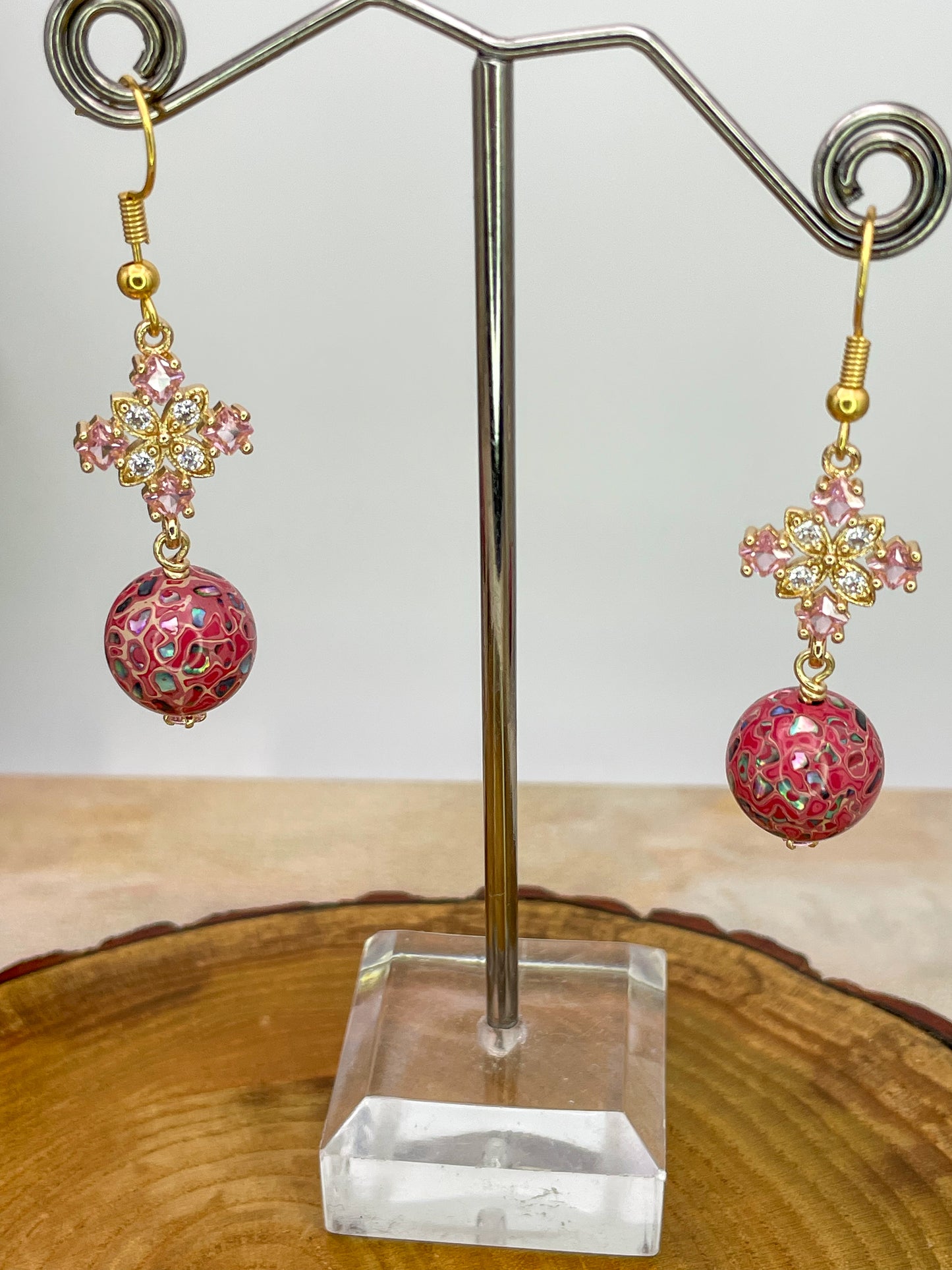 Handmade Daji Lacquer Beaded Bling Earrings with Natural Opal Inclusions