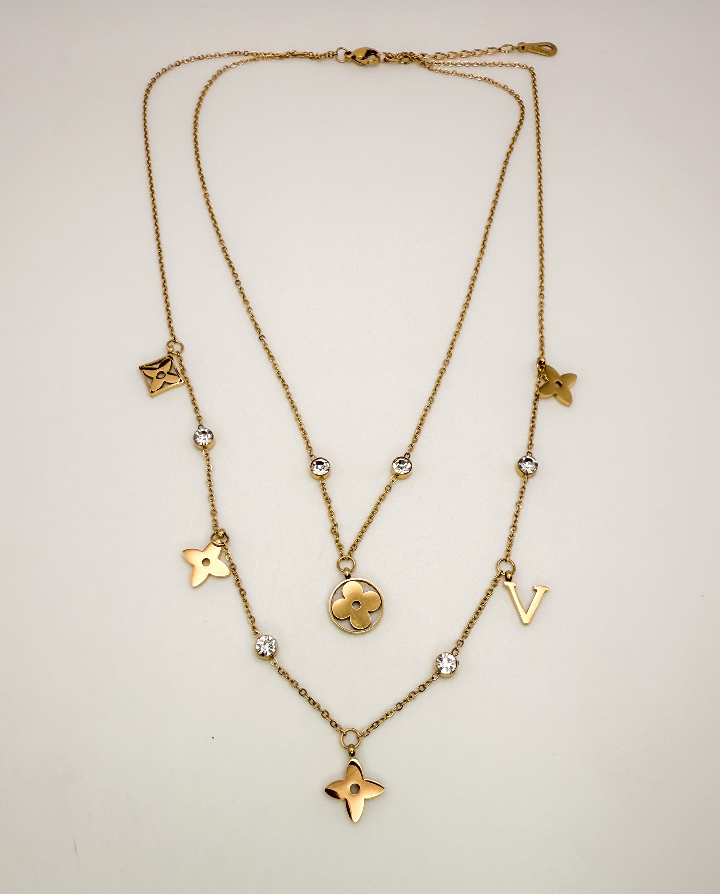 Mixed LV Designer Logo Gold Double Layered Necklace
