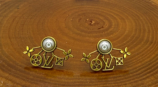 Antique Gold Multi LV LOGO Stud Earrings