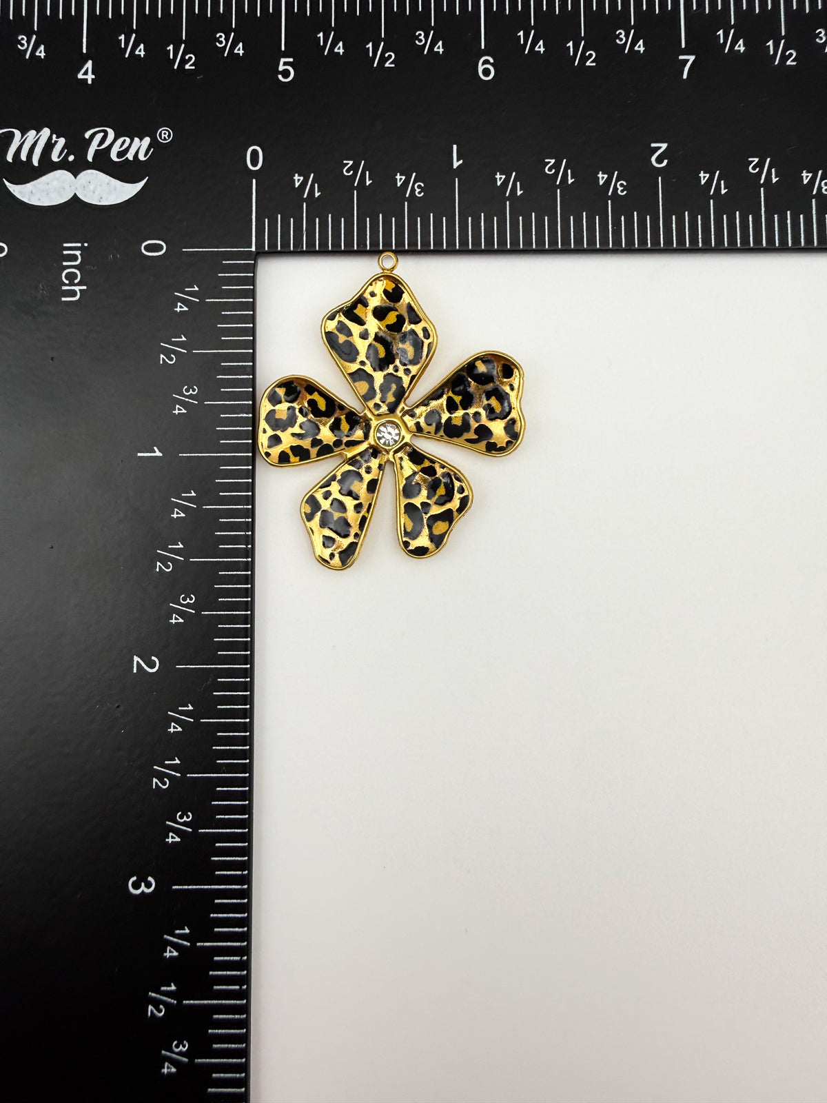 Gold Stainless Steel Leopard Print Flower Charm Pendants