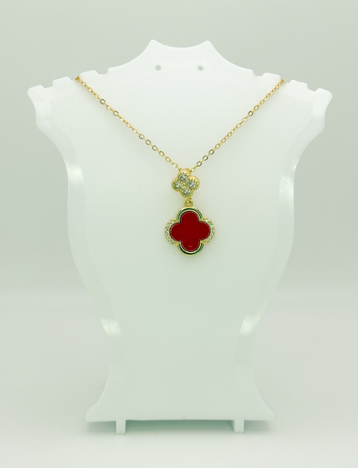 LV Double Red Clover 16K Gold Filled Necklace