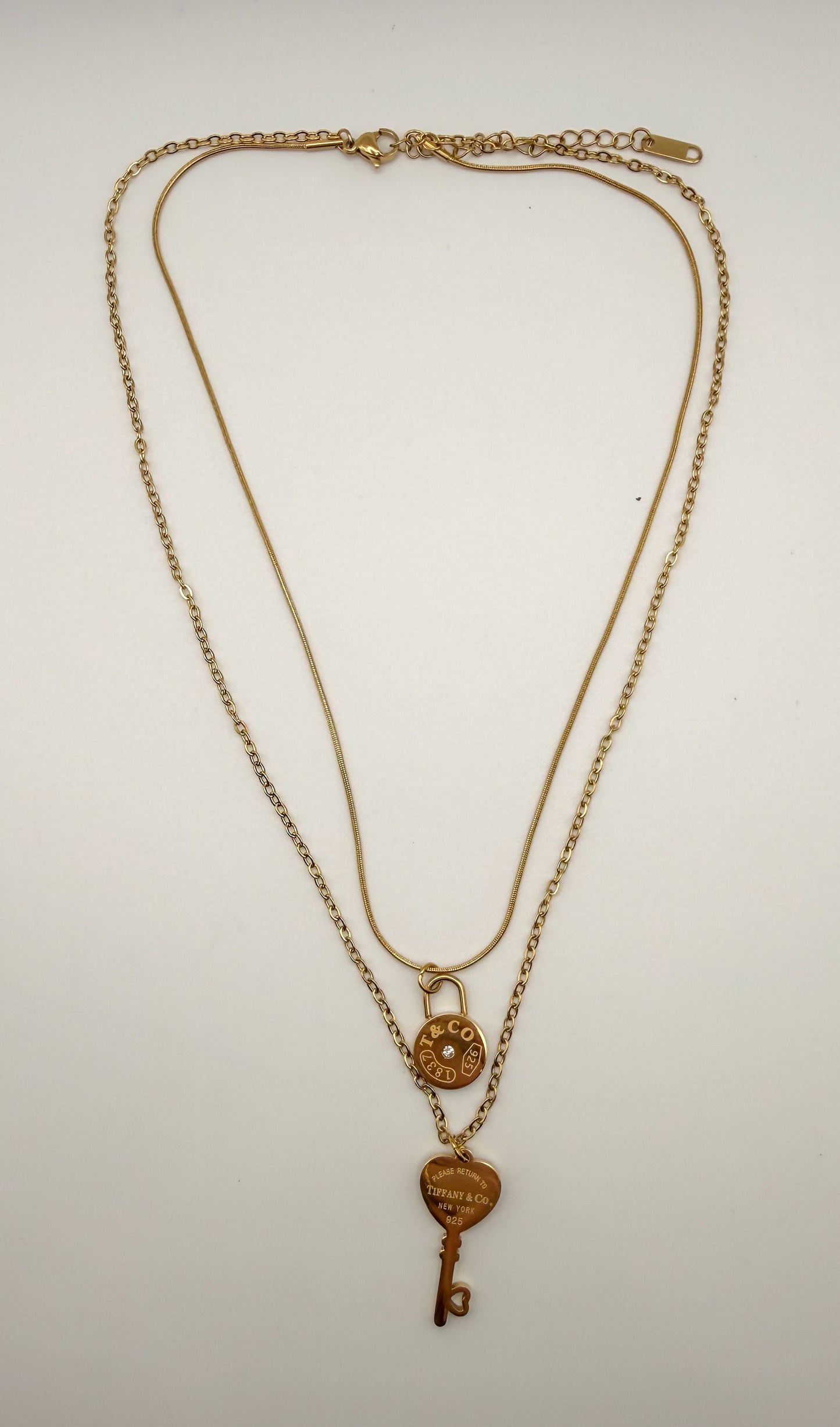 Double Layered T&Co. Gold Pendant Necklace